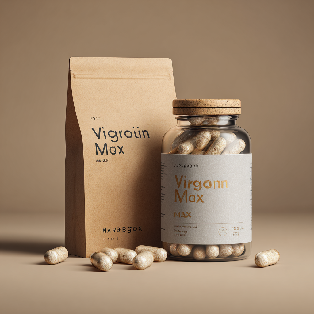 Реалистично изображение на Vigorlyn Max - елегантна опаковка с капсули за мъжко здраве в тъмнозелен и сребрист дизайн